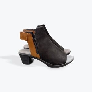 Naot Black Tan Suede Peep Toe Slingback Sandals Block Heel Booties Women 40 L9